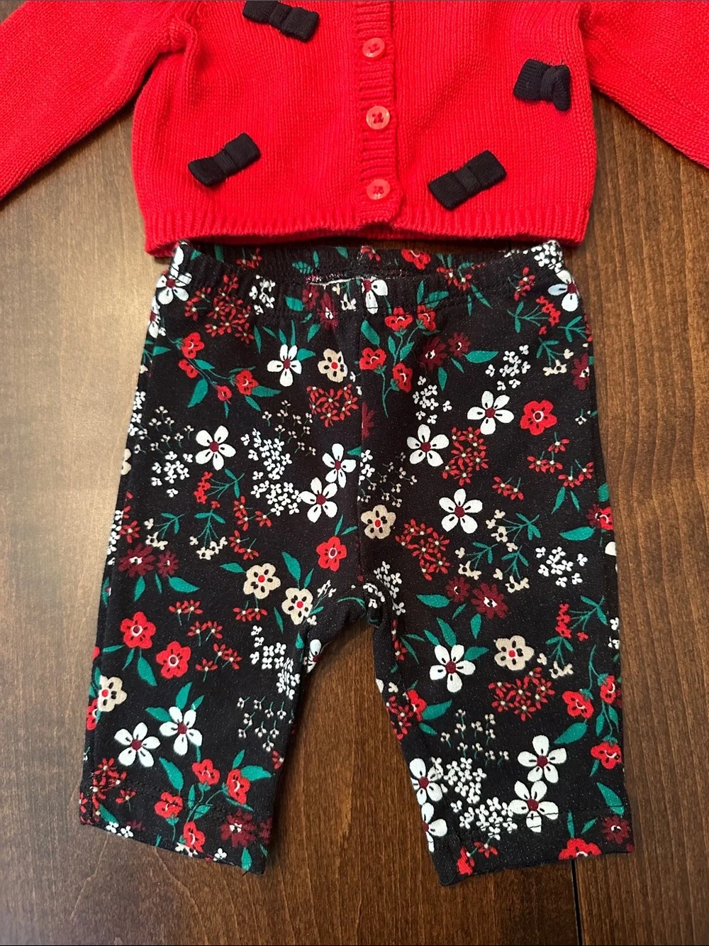 Carter's Baby Girl Holiday Cardigan and Black Floral Leggings Set